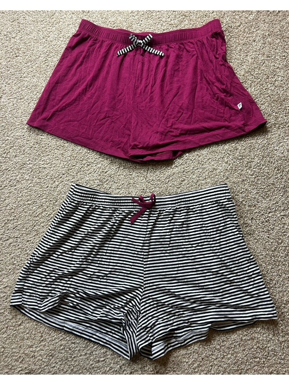 Women's J& B 2 Piece Pajama Set Magenta Sleep Shorts Black White Striped Shorts